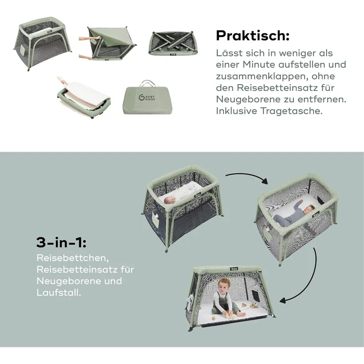 Babymoov Moov & Comfy 3-in-1 Reisebett für Babys und Kleinkinder - bis 20kg, mit zwei Ebenen, Beistellbett für Neugeborene – Bild 5