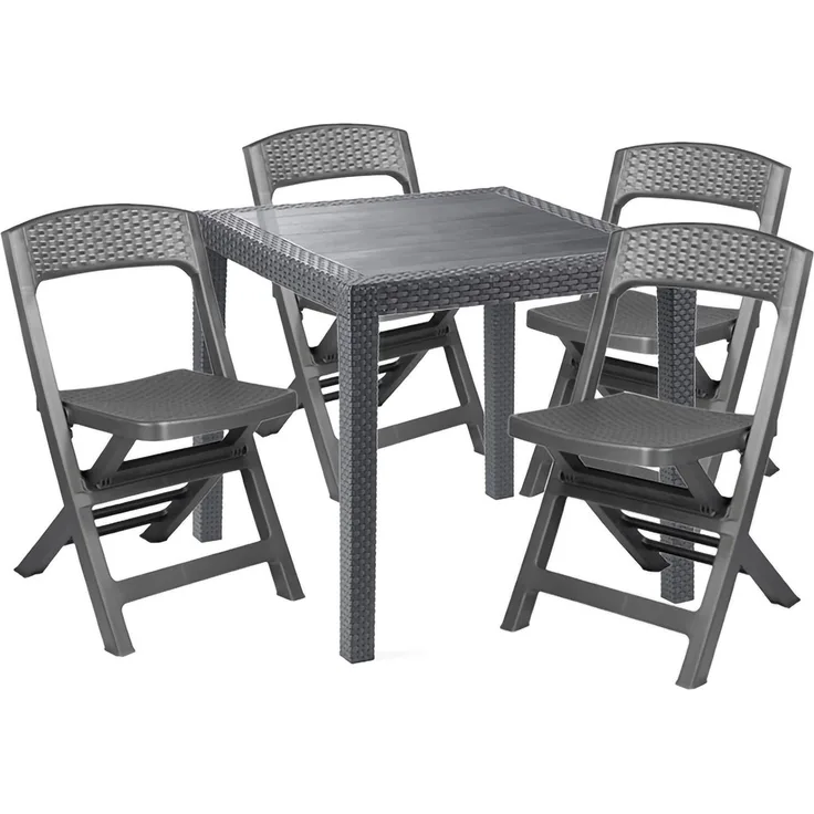Dmora Outdoor Lounge Set Sanzeno, Outdoor oder Indoor Lounge Set, Quadratischer Tisch mit 2 Klappstühlen, Made in Italy, Anthrazit
