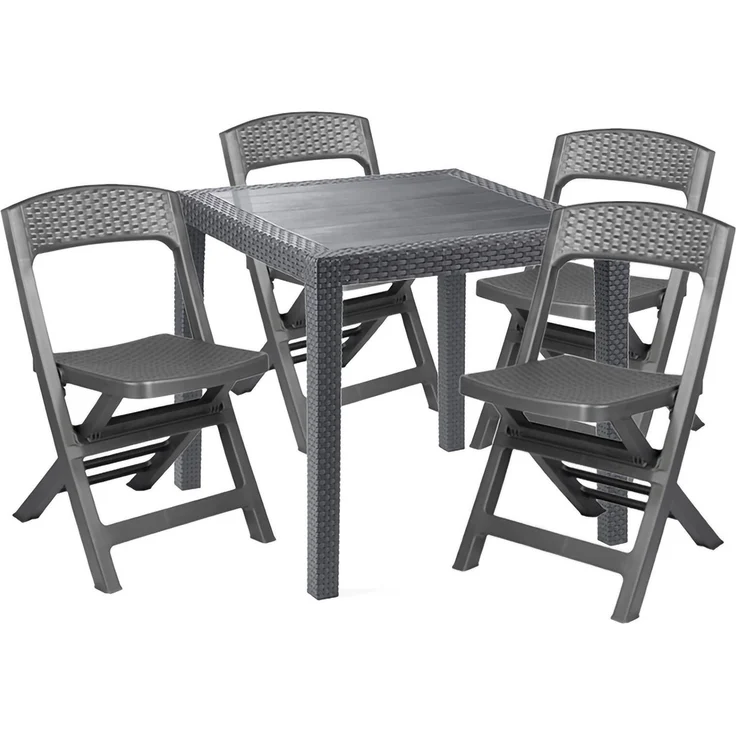 Dmora Outdoor Lounge Set Sanzeno, Outdoor oder Indoor Lounge Set, Quadratischer Tisch mit 2 Klappstühlen, Made in Italy, Anthrazit – Bild 1