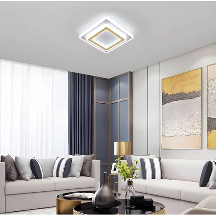 Goeco LED Deckenlampe, 44W 4950LM 6500K Kaltesweiß Gold Deckenleuchte Quadratisch aus Acryl, LED Lampen Deckenbeleuchtung Innen für Wohnzimmer Schlafzimmer Flur Küche Balkon – Bild 6