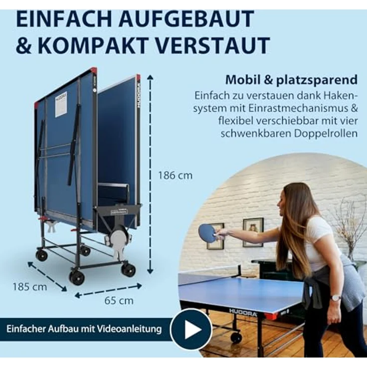 HUDORA Tischtennisplatte Match, witterungsbeständige Melaminharzplatte mit 5 mm Stärke, klappbar und mit Ball- und Schlägerhalter – Bild 3