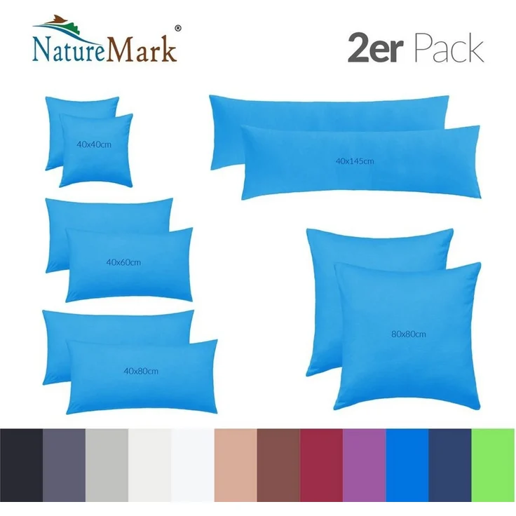NatureMark 2er Set Jersey Kissenbezüge – Elastisch, weich, atmungsaktiv und hautfreundlich – Waschbare Kissenhülle - 40x40 – Türkis – Bild 3