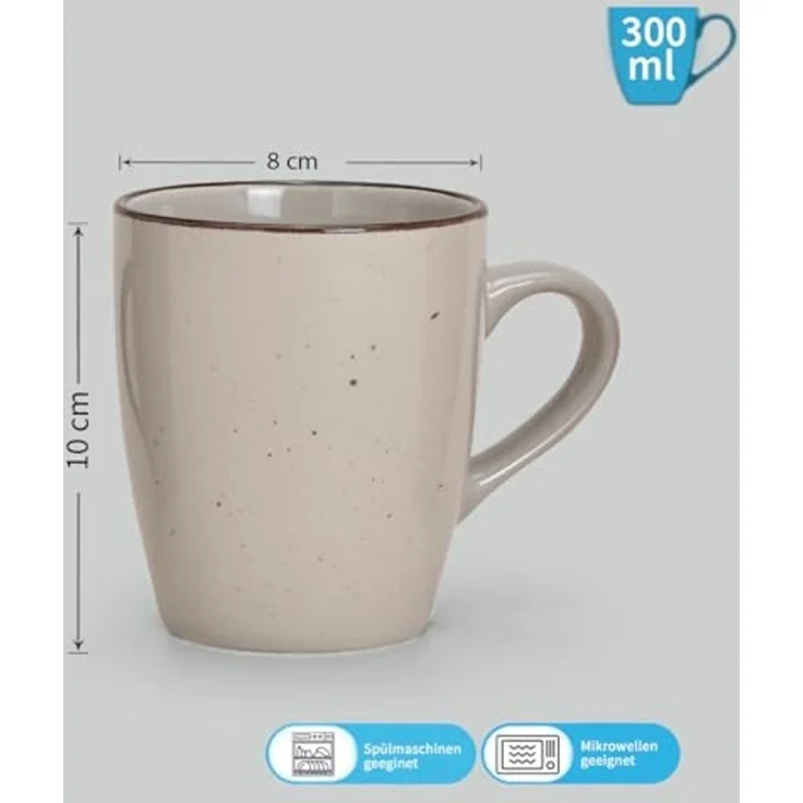 matches21 HOME & HOBBY Tasse Kaffeetassen 6er Set einfarbig modern Vintage Steingut-Stil, 6-tlg, Keramik, Tee Kaffee-Becher, alt-rosa beige cremefarben grau, 300 ml – Bild 2