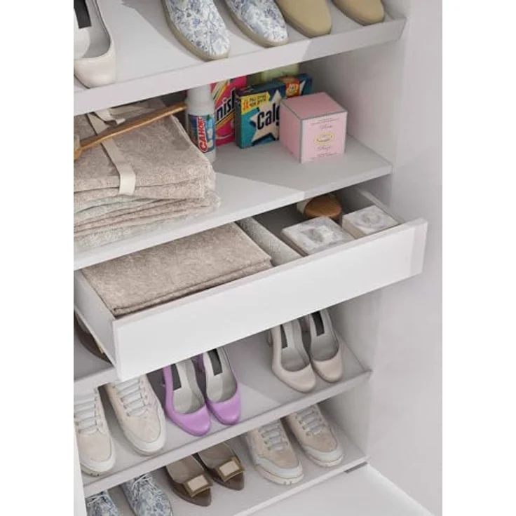 Dmora - Mehrzweckschrank mit 2 Türen Ginestra, linearer Schrank mit 2 Flügeltüren, Kleiderschrank mit 6 Regalen, modernes Schuhregal, 100 % Made in Italy, 72 x 37 x 195 cm, Ulme und Weiß – Bild 5