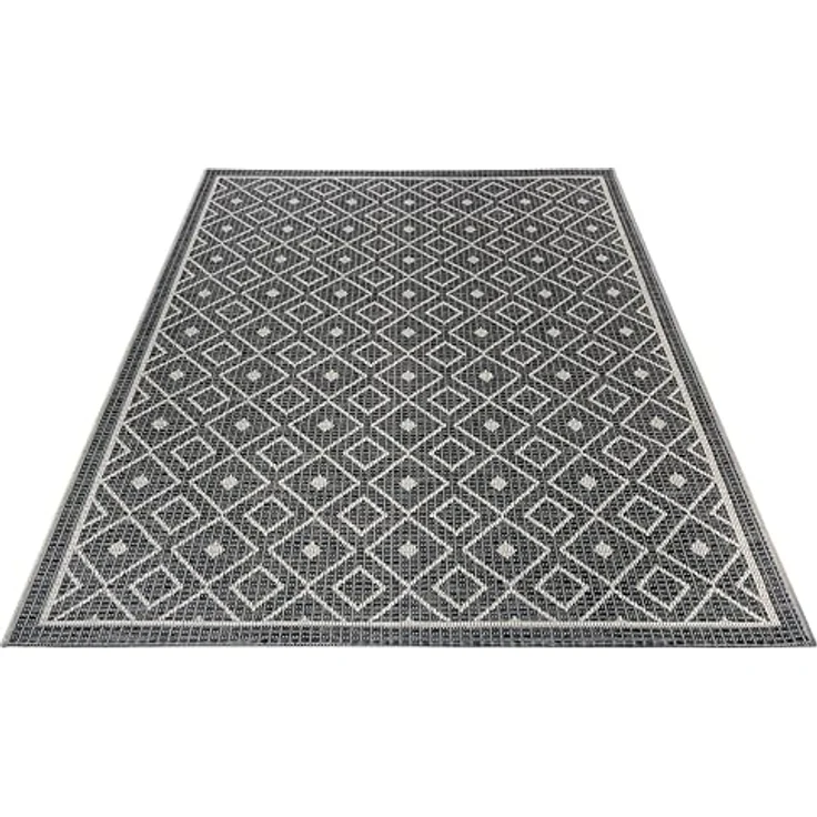Hanse Home Lahal Outdoor Teppich Wetterfest – Modernes Geometrisches Rauten Muster, Wasserfest robuster Aussenteppich Flachgewebe für Garten, Balkon, Terrasse, Wohnzimmer – Grau Beige, 76x150cm – Bild 8
