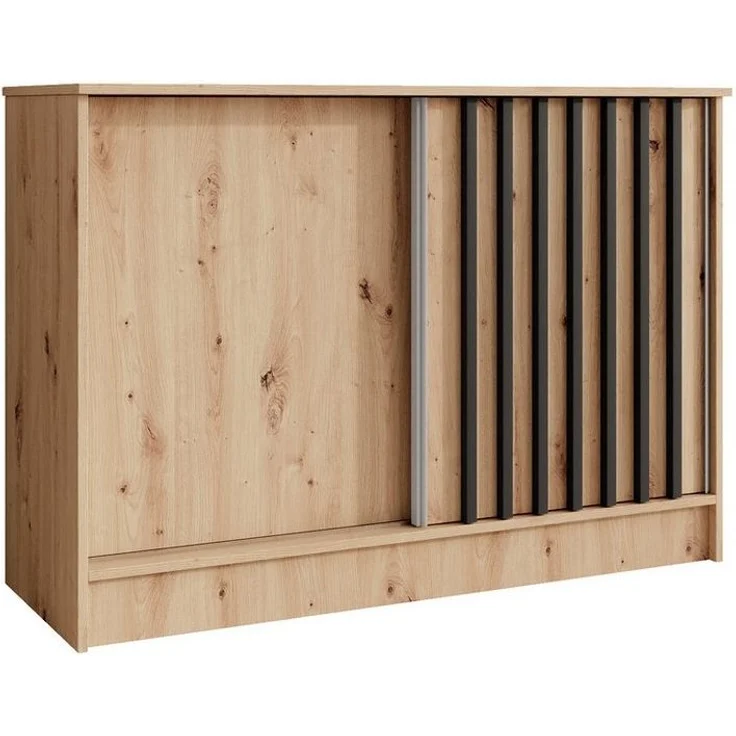 Beautysofa Kommode mit 2 Schiebetüren HORIZON (in 120 cm oder 160 cm, verschiedene Farben: Eiche Artisan, Schwarz, Weiß, Kaschmir), mit dekorativen Lamellen – Bild 1