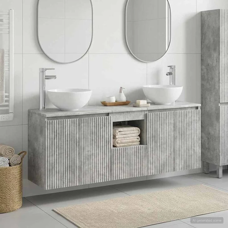 vidaXL Wandmontiertes Badezimmerschrank-Set 3 stk. Betongrau 3405620 – Bild 1