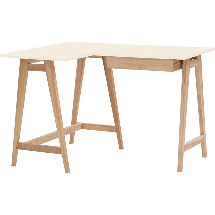 Ragaba Eckschreibtisch mit Schublade und Fußstütze, MDF & Massives Eschenholz, 115x85 cm, Perl Weiß, Links – Bild 1
