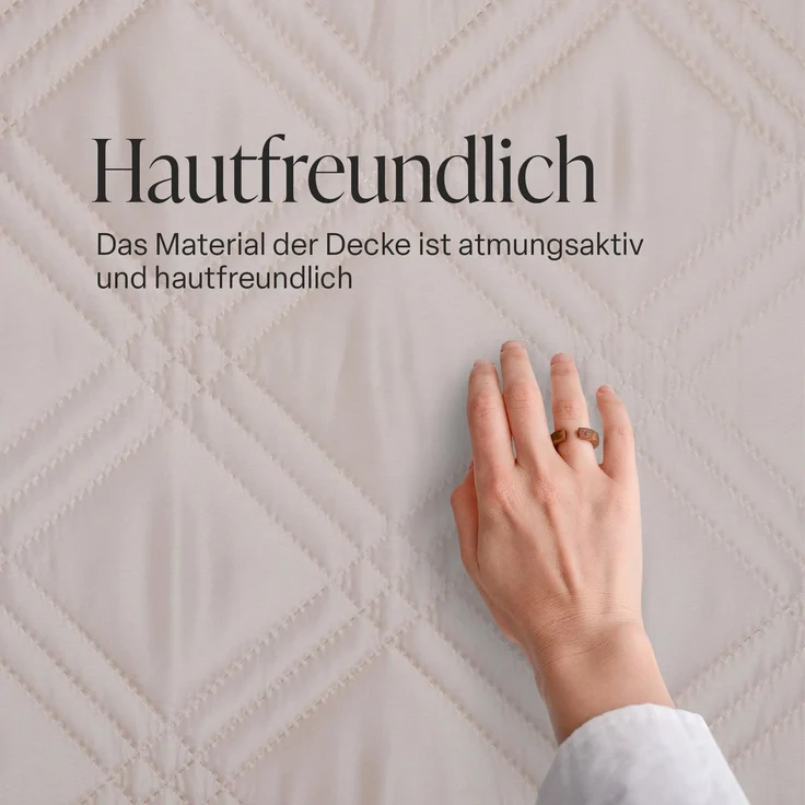 Tages-Decke XXL (220x240 cm) mit wattierter Zwischenlage, in verschiedenen gesteppten Patchwork Designs, Überwurf Steppbett Beige – Bild 3