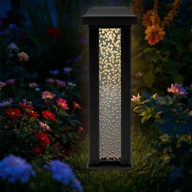 Spetebo LED Solarleuchte Gartenstecker im Sprudelsäule Design - 30 cm, Solar betrieben, LED fest integriert, warm weiß, stimmungsvolles Lichtspiel – Bild 7