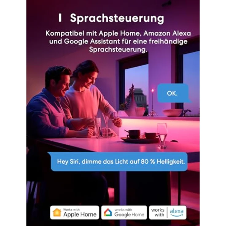 meross Led Strip 5m funktioniert mit Apple HomeKit, WLAN Led Streifen, Smart RGBWW Strip kompatibel mit Alexa und Google, für Zuhause, Party, Weihnachten – Bild 3