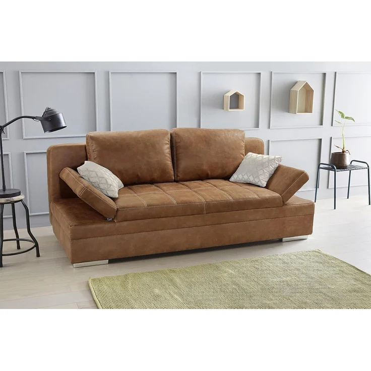 Schlafsofa verstellbar Bettkasten Couch Steppung Antiklederoptik in Braun Curry – Bild 2