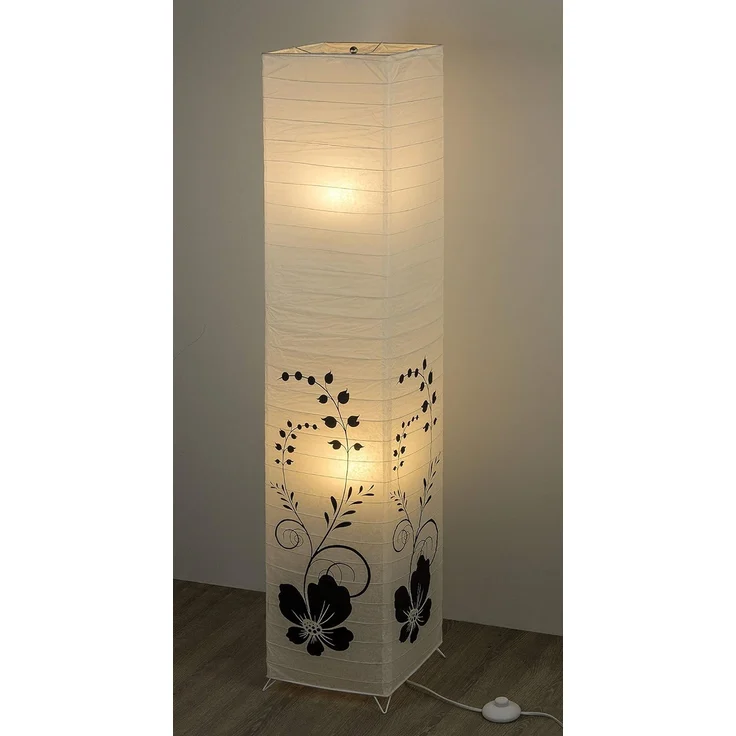 TRANGO LED Stehlampe, 1210L Design LED Standlampe *GREECE* Reispapierlampe *HANDMADE* in weiß mit floralem Motiv I inkl. 2x E14 LED Leuchtmittel I Form: eckig I Höhe: ca. 125cm, Wohnraumlampe I Stehleuchte I Reispapier – Bild 7