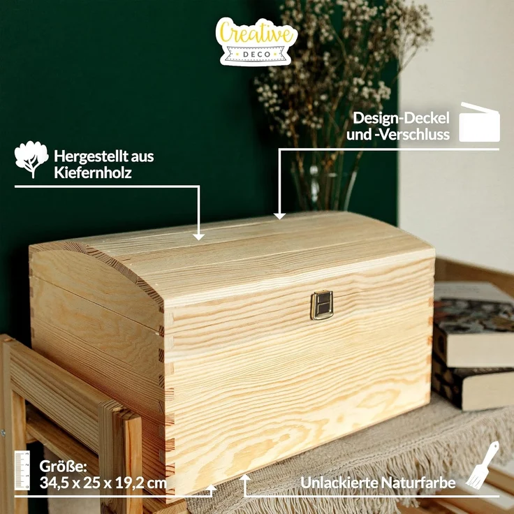 Creative Deco Holzkiste Holztruhe Holzkiste mit Deckel und Schloss – Bild 4