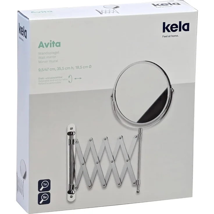 kela Kosmetikspiegel Avita, mit Scherenauszug, 1x-/5x-Vergrößerung, Wandmontage – Bild 6