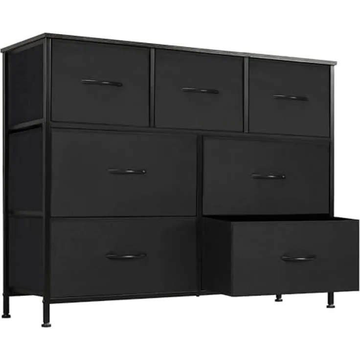 DUMOS Kommode für Schlafzimmer mit 7 Stoffschubladen, hohe Kommode Organizer für Kleidung, Schrank Kinderzimmer, Aufbewahrungsturm mit Schrank, Metallrahmen, Holzplatte, leichte Kinderzimmermöbel