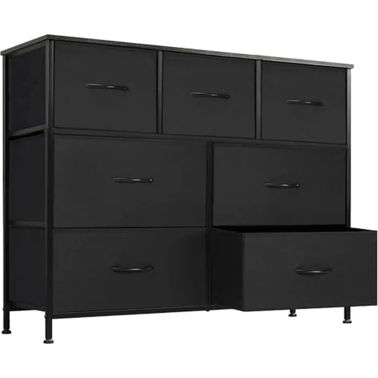DUMOS Kommode für Schlafzimmer mit 7 Stoffschubladen, hohe Kommode Organizer für Kleidung, Schrank Kinderzimmer, Aufbewahrungsturm mit Schrank, Metallrahmen, Holzplatte, leichte Kinderzimmermöbel – Bild 1