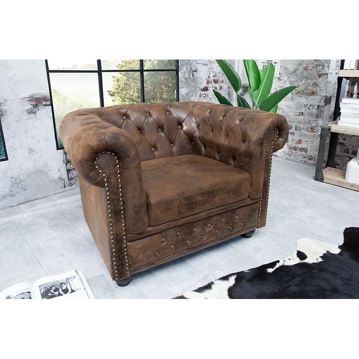 riess-ambiente Sessel CHESTERFIELD 110cm antik braun (Einzelartikel, 1-St), Wohnzimmer · Microfaser · mit Armlehne · Federkern – Bild 2