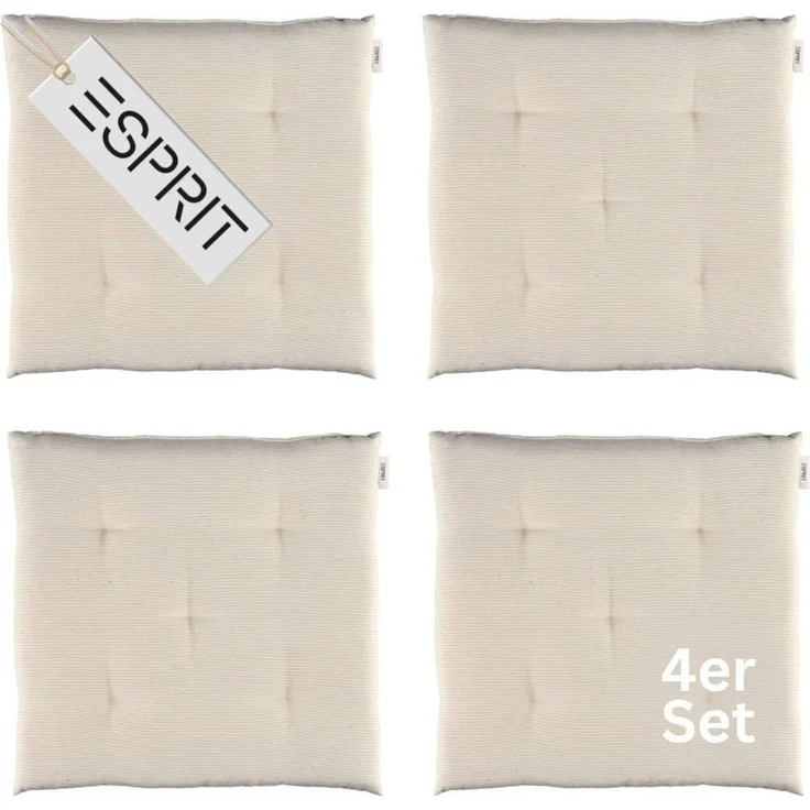 Esprit Stuhlkissen NEEDLESTRIPE Sitzkissen, 40 x 40 cm - 4er Set in Beige – Bild 1