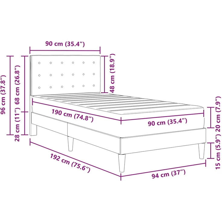 vidaXL Bettgestell mit Matratze Dunkelgrau 90 x 190 cm Stoff 3415263 – Bild 11