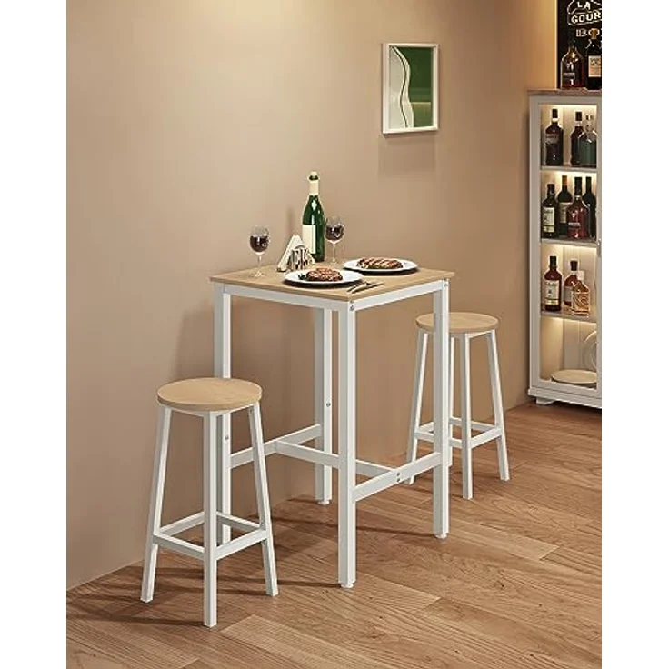 Vasagle Bartisch, Stehtisch, Küchentisch, hoch, mit Stahlgestell, 60 x 60 x 92 cm, einfache Montage, für Küche, Wohnzimmer, modern, Eichenbeige-Weiß von Songmics LBTDE025W09 – Bild 8