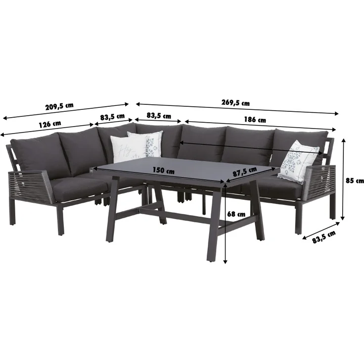 Primaster 'Apulia' Dining Lounge Set mit 3 Sofas und Tisch, Aluminium grau – Bild 3