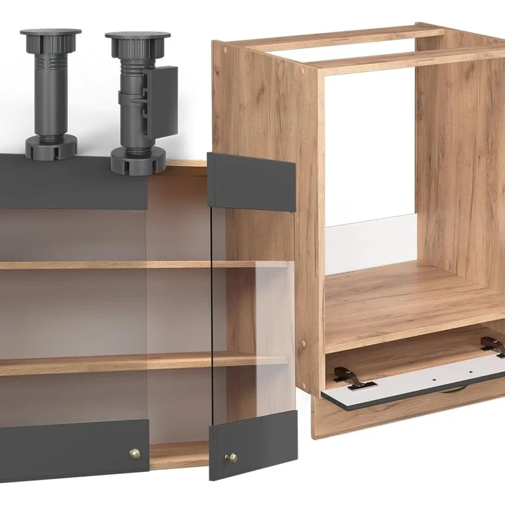 Eckküche Fame-Line Anthrazit-Gold Landhaus/Goldkraft Eiche 190 x 160 cm ohne Arbeitsplatte Vicco – Bild 6