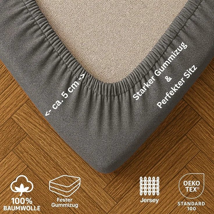 EXKLUSIV HEIMTEXTIL Jersey Spannbettlaken 90 x 200 cm Grau 100% Baumwolle Öko - Tex Zertifiziert Bed-Sheet Bettlaken Spannbetttuch – Bild 4