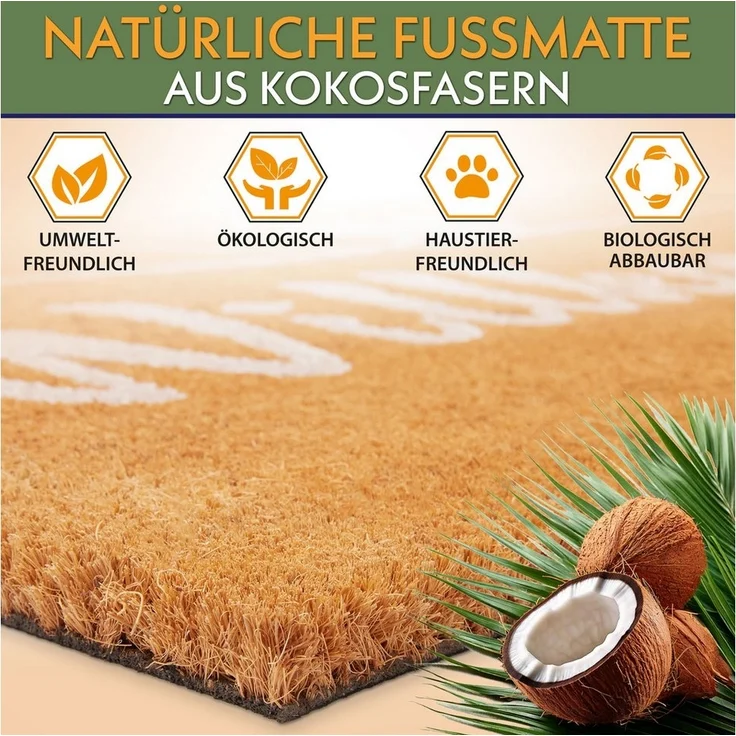 BRUBAKER Fußmatte Willkommen - 45 x 75 cm Schmutzfangmatte mit Herzen - Braun, Rechteckig, Höhe: 16 mm, Fußmatte für Außen und Innen aus Kokos - Wetterfest und Rutschfest – Bild 3