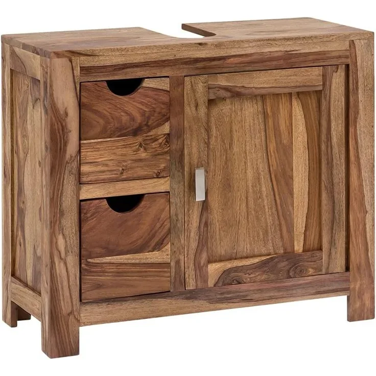 Rustikaler Waschbeckenunterschrank Lagos aus Palisanderholz, 70x63x30 cm, braun, lackiert, mit Stauraum