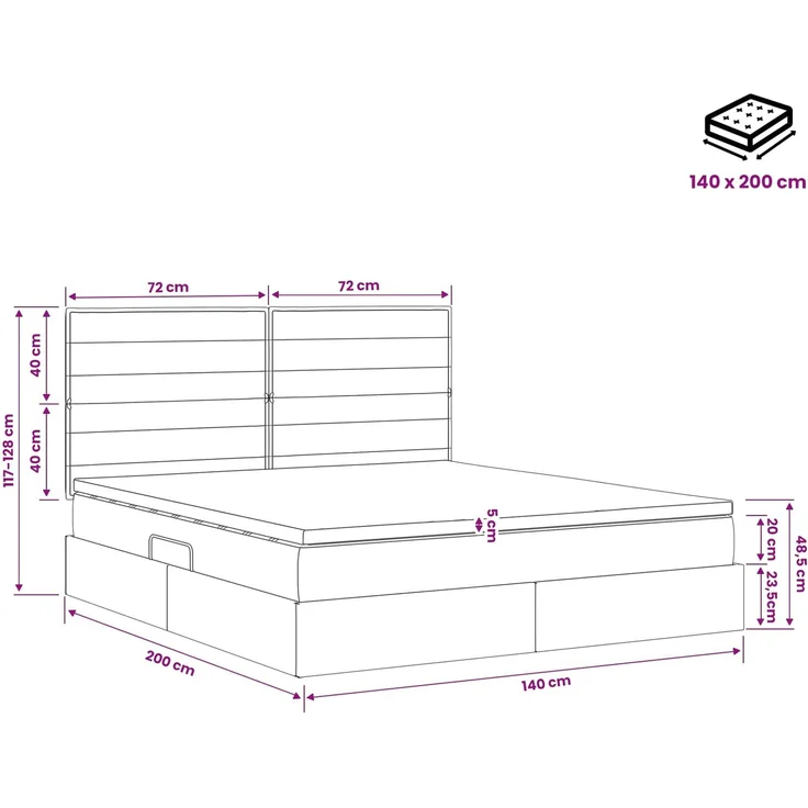 vidaXL Aufbewahrungsbett mit Matratze Dunkelgrau 140 x 200 cm Stoff 3459445 – Bild 12