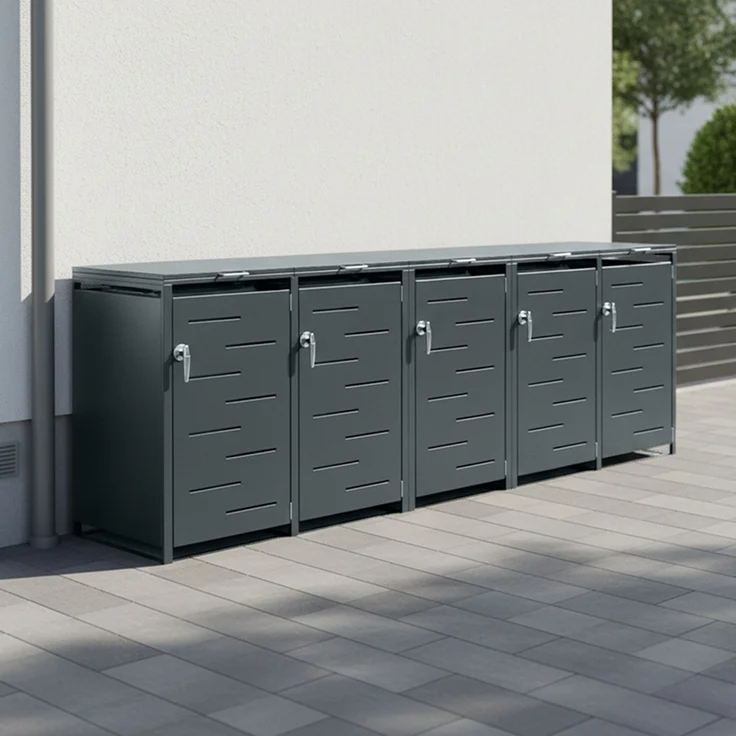 STEELSØN 'Diorus' Mülltonnenbox 5er je 240 Liter, anthrazit, Mülltonnenverkleidung aus Stahl mit Sichtstreifen, wetterfest, 116x80x337 cm, abschließbare Müllbox für 5 Tonnen – Bild 8