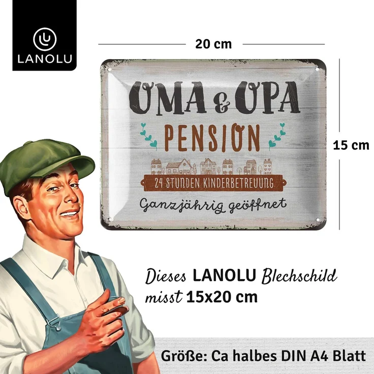 LANOLU Blechschild Oma & Opa Pension - 15x20cm – Metall – Beige – 15165 – Bild 4