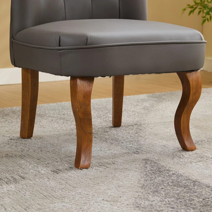 Echtleder Sessel, Loungesessel Wohnzimmer,Kautschukholz Massivholz, Einzelstuhl,Pull-Point Knöpfe, Esszimmerstuhl,bis 150 kg,Grau – Bild 9