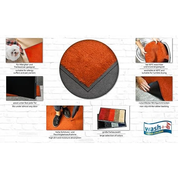 wash+dry by Kleen-Tex Fußmatte Trend Uni, Schmutzfangmatte, waschbar, rechteckig, Höhe: 9 mm, rutschhemmend, In- und Outdoor geeignet, auch als Läufer erhältlich – Bild 5
