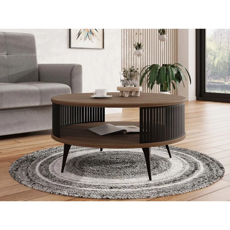 Couchtisch Rajkon, Beine und Seiten aus Stahl (Farbe: Schwarz / Nuss Franklin Tobacco) – Bild 2