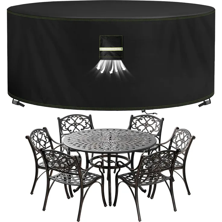VDISRR Abdeckhaube Gartenmöbel, 420D Oxford Abdeckhauben Für Tische Ø130x71 cm, Gartentische Schutzhülle mit Belüftungsöffnungen Wasserdicht, UV-beständig, Staubfest, Winterfest für Terrassenmöbel