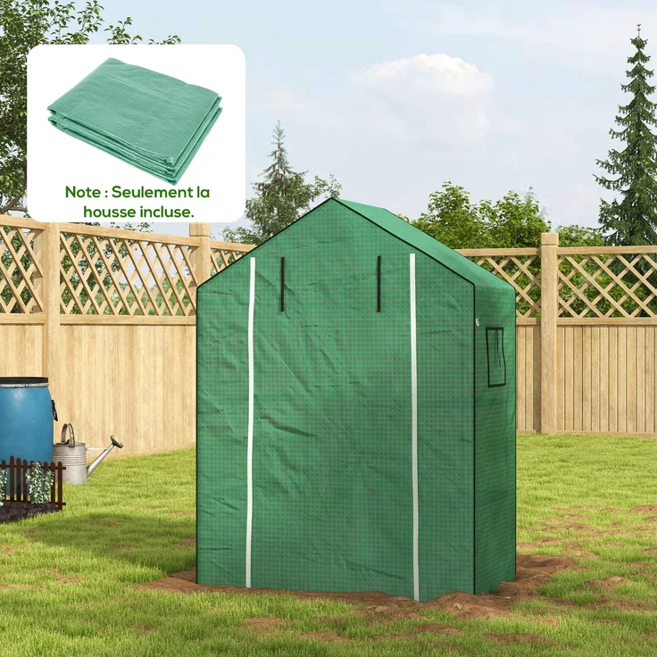 Wohnora-Ersatzabdeckung für Gartengewächshaus 140 x 73 x 190 cm mit Fenster, UV-beständige Tür für den Garten - Grün,H 1900cm x T 260cm x B 730cm – Bild 2