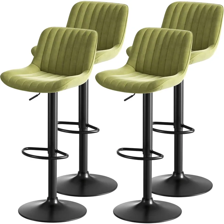 Barhocker 4er-Set, 87x47x46 cm, drehbar, grüner Samt