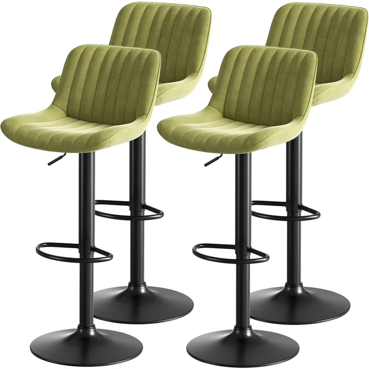 Barhocker 4er-Set, 87x47x46 cm, drehbar, grüner Samt – Bild 1