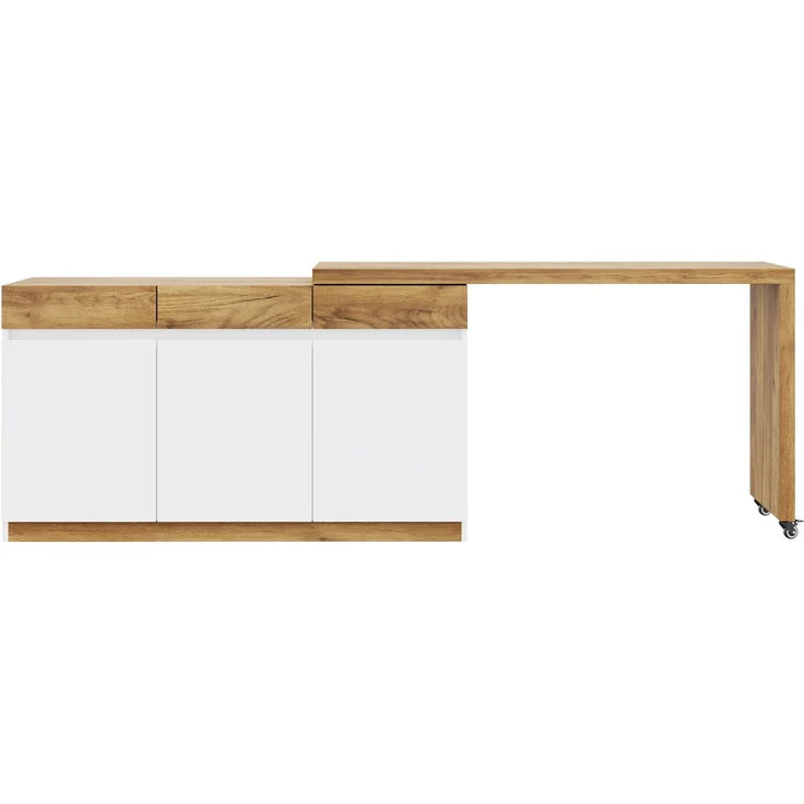 ZUBALIYA Schreibtisch mit feststellbaren Rollen – multifunktionales Design, 4 cm dickere, drehbare Tischplatte, fest arretierbar, weiß/Eiche, Faltbarer Schreibtisch, Eckschreibtisch, Sideboard,Dicke Materialie,Weiß Eiche – Bild 10