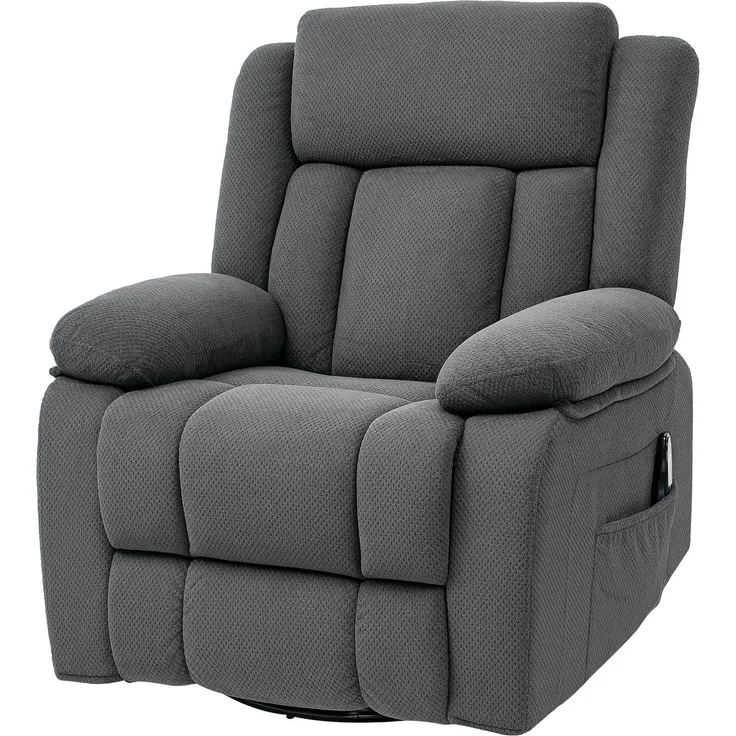 Wohnora-Relaxsessel mit Vibrationsmassage und Wärme, manuell verstellbarer Drehsessel mit Schaukelfunktion und Taschenfederkern, Grau,H 1020cm x T 920cm x B 920cm
