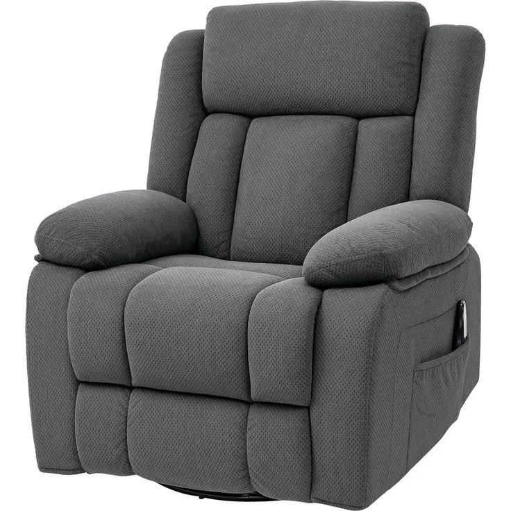 Wohnora-Relaxsessel mit Vibrationsmassage und Wärme, manuell verstellbarer Drehsessel mit Schaukelfunktion und Taschenfederkern, Grau,H 1020cm x T 920cm x B 920cm – Bild 1