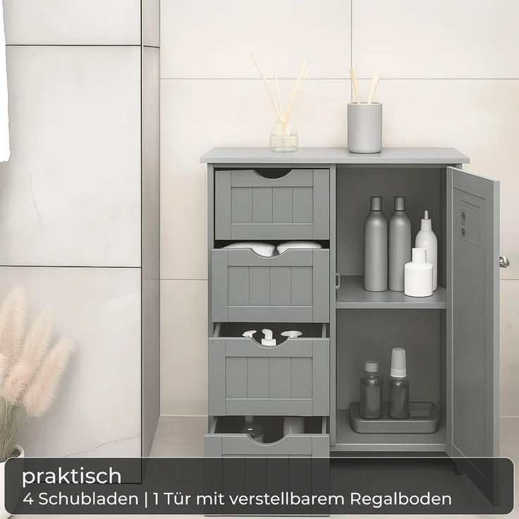 osoltus Badezimmerschrank Beistellschrank Hampton 55 x 30 x 82 cm Grau – Bild 5