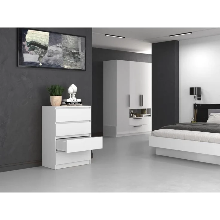 Home Collective Kommode weiß Schubladen, Schlafzimmer Flur kleiner Nachttisch, Schrank, Sideboard, Highboard, Breite 70 cm Höhe 97cm mit vier Schubladen – Bild 5