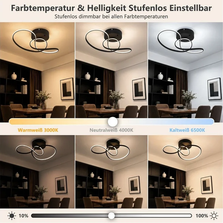 Nettlife LED Deckenleuchte Weiß/Schwarz 24W Modern Dimmbar Schlafzimmerlampe Umlaufendes, LED fest integriert, warmweiß, für Schlafzimmer Esszimmer Flur Büro Kinderzimmer – Bild 2