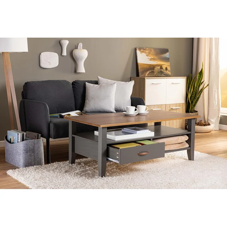 Inter Link - Couchtisch - Massivholztisch - Wohnzimmertisch - Sofatisch - Kiefer Massivholz - Spanplatte beschichtet- Artisan Eiche Optik - Anthrazit - Luzerna – Bild 2