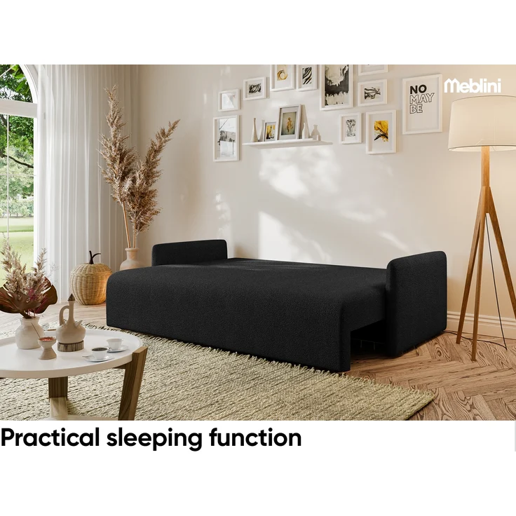 MEBLINI Sofa mit Schlaffunktion - ANAKIN - 210x90x93cm – Schwarz Boucle – Schlafcouch Ausziehbar - Schlafsofa mit Bettkasten - Sofabett - Couch mit Schlaffunktion – Klappsofa – Bild 5