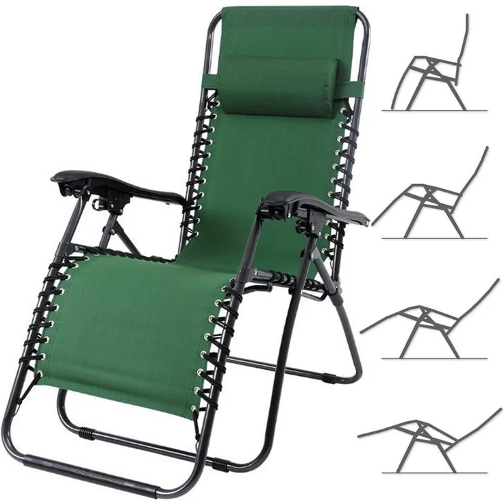 BAKAJI 2830487 Sonnenliege Liegestuhl, Verstellbar Rückenlehne, abnehmbares Kopfkissen Kopfpolster, Klappbar, Stahlrahmen, Garten Liege Hochlehner, Gartenstuhl ergonomisch Zero Gravity
