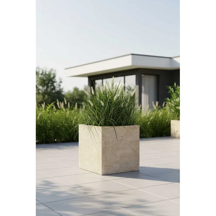 VIVANNO Pflanzkübel Fiberglas BLOCK Würfel - Streifenbeige Gestreift (1 St), 40x40x40 cm